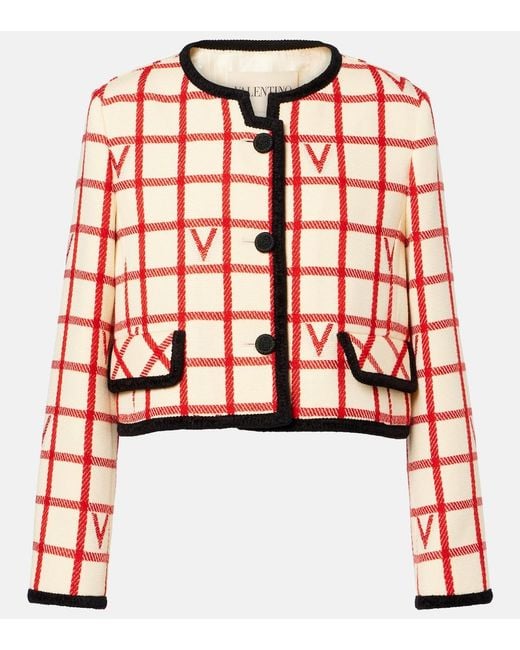 Valentino Red Ivory Jacket With Check Vlogo Pattern
