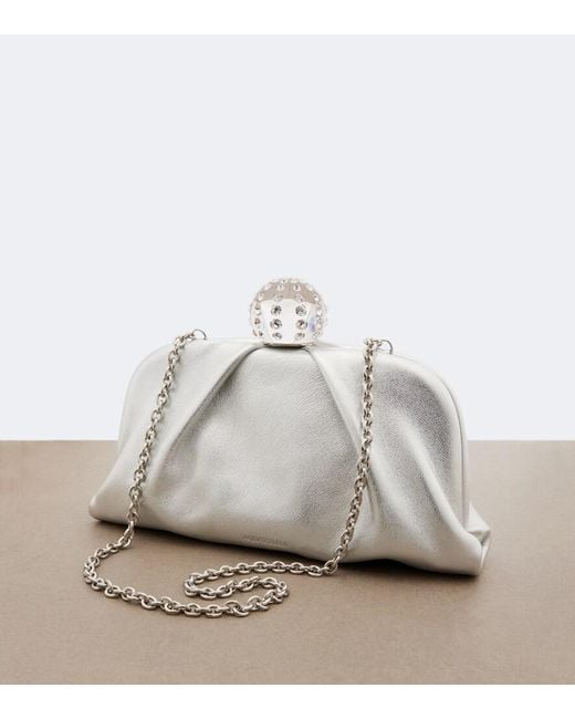 Aquazzura White Tequila Embellished Canvas Clutch