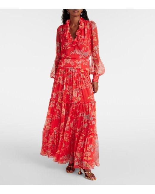 Etro Floral Tiered Silk Maxi Skirt