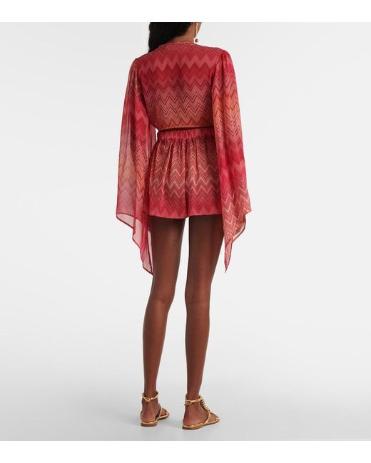 Missoni Red Zigzag Printed Silk Shorts