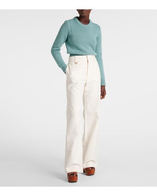 Chloé White Gerade High-Rise-Hose Aus Baumwolle