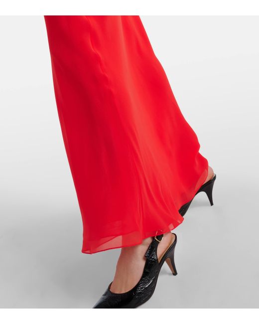 Khaite Red Mauva Silk Chiffon Maxi Skirt