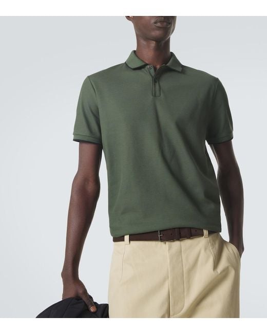 Loro Piana Green Brentwood Cotton-Blend Pique Polo Shirt for men