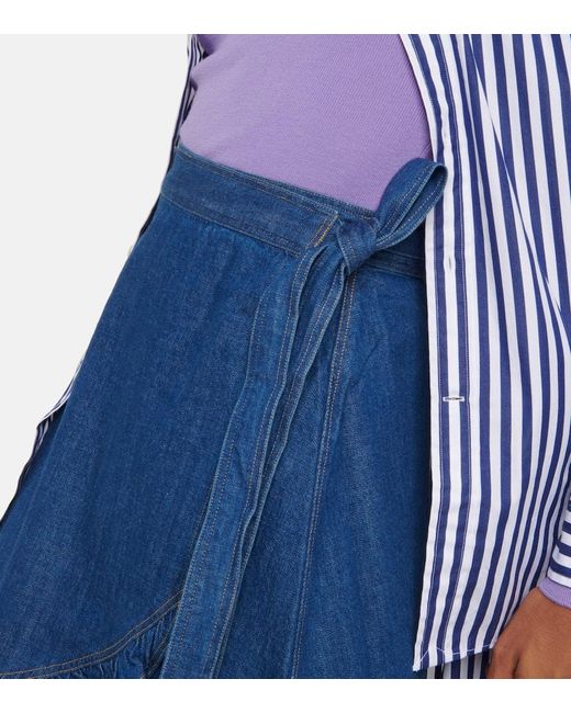 Polo Ralph Lauren Blue Ruffled Cotton Chambray Wrap Skirt