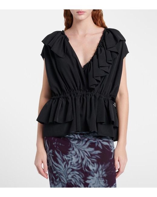 Dries Van Noten Black Ruffled Jersey Top