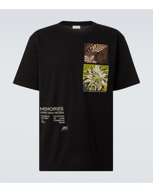 Dries Van Noten Black Cotton Jersey T-Shirt With Print for men