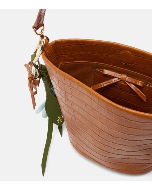 Self-Portrait Brown Small Croc-Effect Leather Bucket Bag