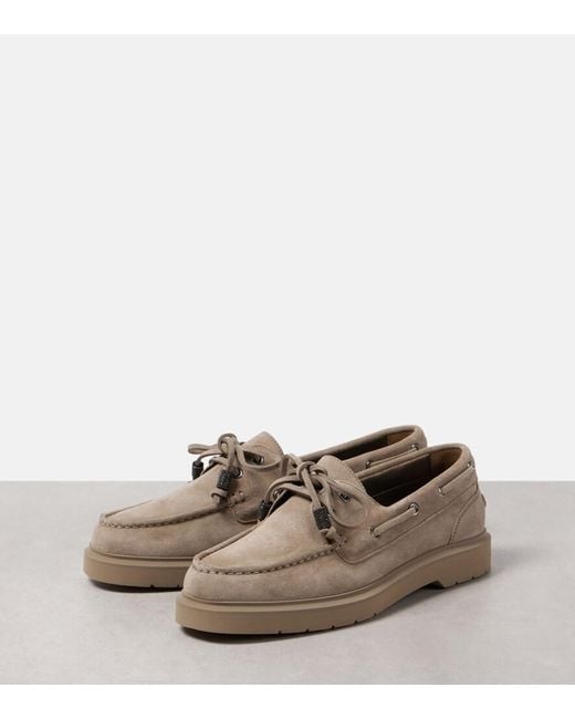 Brunello Cucinelli Brown Monili Suede Boat Shoes