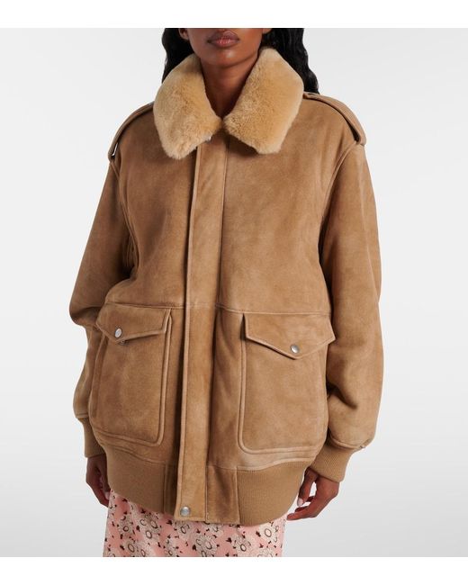 Prada Brown Shearling-Trimmed Suede Jacket