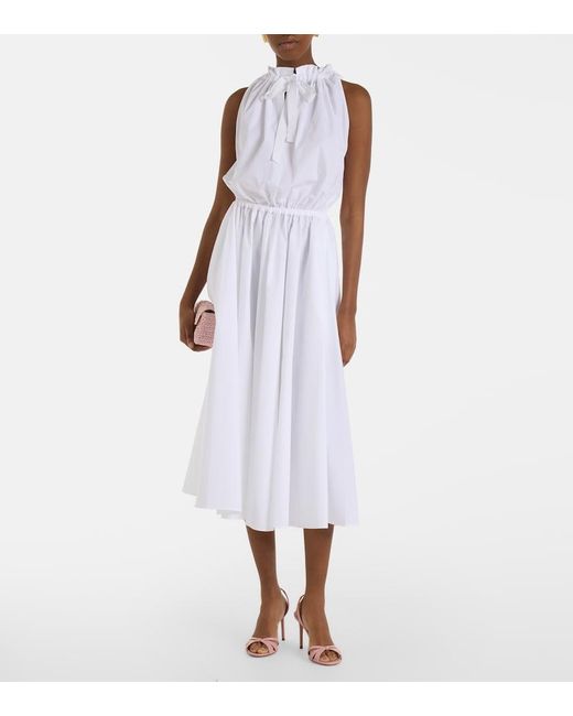 Patou White Gathered Cotton Midi Dress