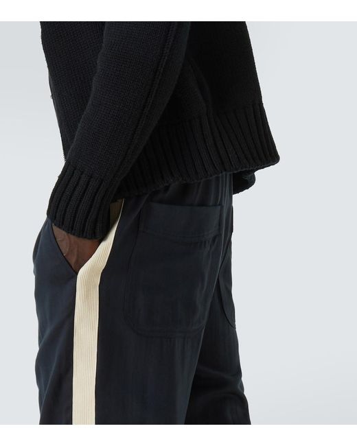 Tom Ford Blue Cotton And Silk Twill Sweatpants for men