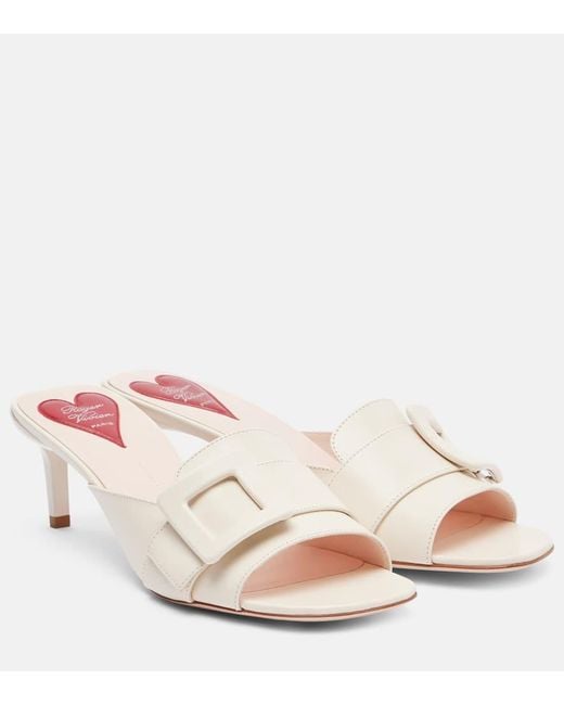 Roger Vivier Pink Viv' Choc Leather Mules