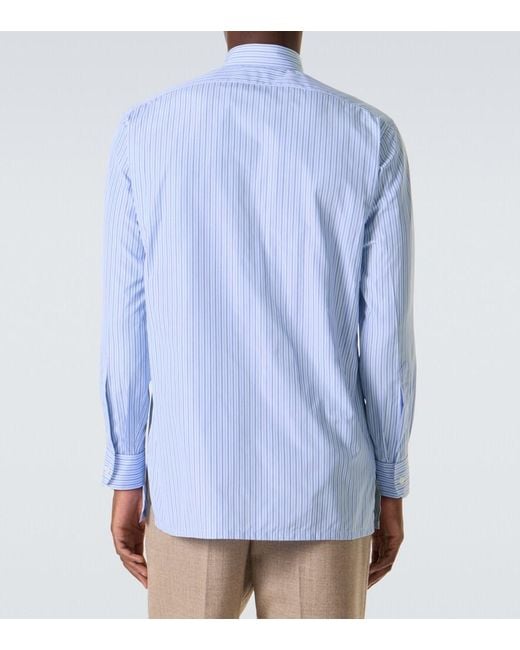 Charvet Blue Striped Cotton Poplin Shirt for men