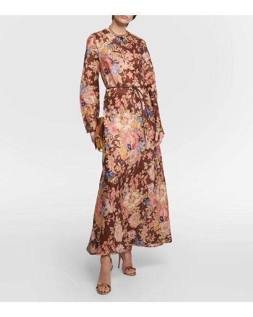 Zimmermann Brown August Floral Linen Maxi Dress