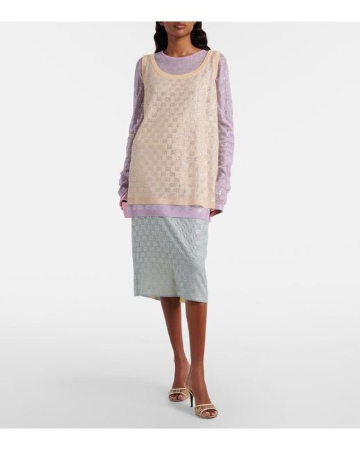 Gucci Purple Gg Crystal Silk Top
