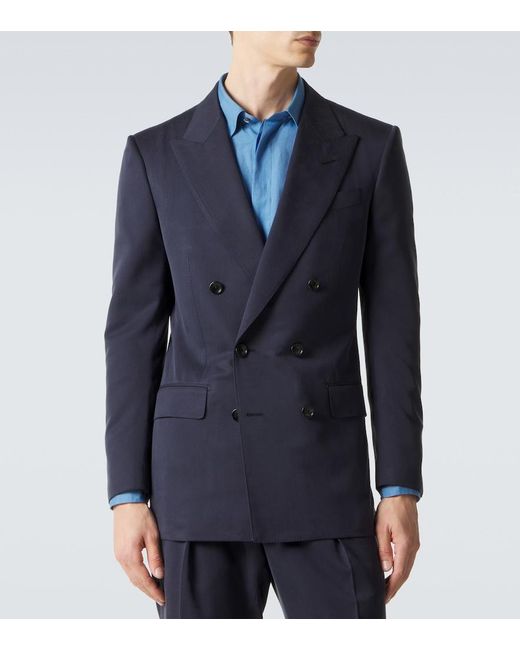 Tom Ford Blue Double-Breasted Silk Blazer for men