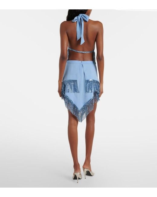 Rabanne Blue Chainmail Crepe Miniskirt