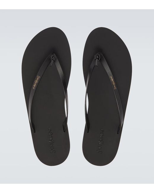 Saint Laurent Black Leather Thong Sandals for men