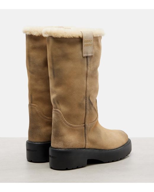 Miu Miu Natural Shearling-Lined Suede Knee-High Boots