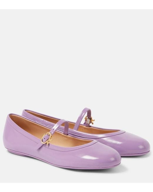 Gianvito Rossi Purple Carla Patent Leather Mary Jane Flats