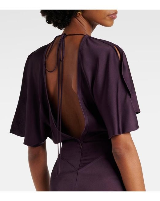 Victoria Beckham Purple Gathered Crepe Satin Gown