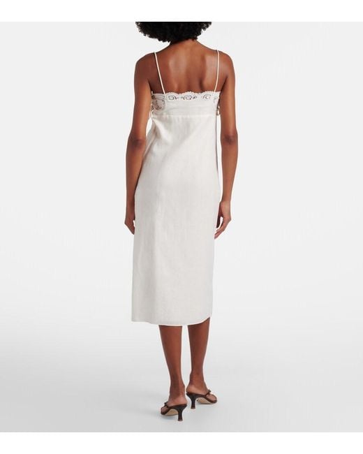 Posse White Darya Embroidered Linen And Cotton Midi Dress