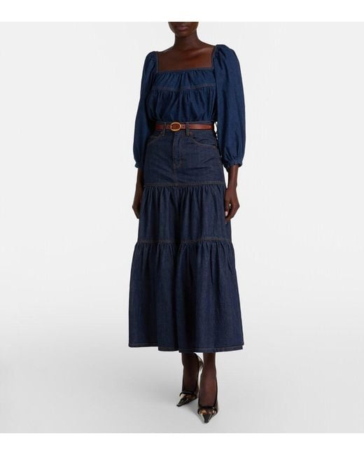 Saint Laurent Blue Tiered Denim Maxi Skirt
