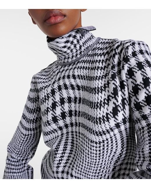Burberry White Houndstooth Wool-Blend Turtleneck Sweater