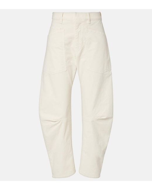 Nili Lotan White Shon Corduroy Barrel-Leg Pants