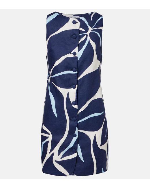 Cala De La Cruz Blue Rhoda Printed Linen Minidress