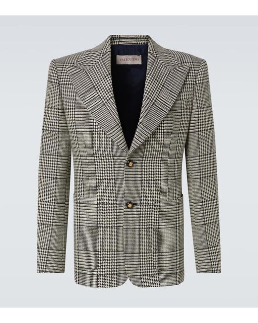 Valentino Gray Houndstooth Virgin Wool Blazer for men