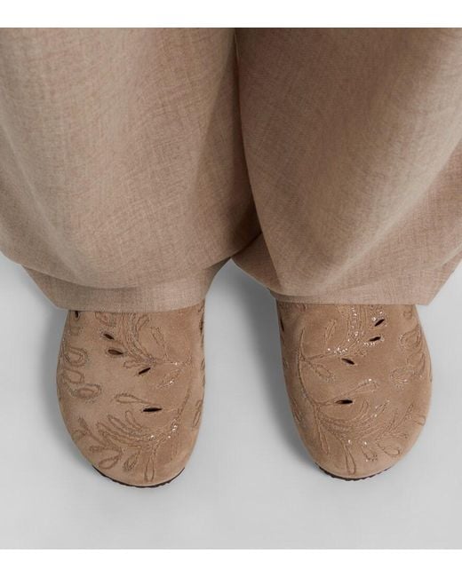 Brunello Cucinelli White Sequined Suede Slides