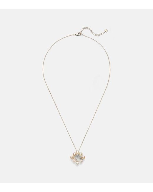 Mateo White Cluster 14Kt Pendant Necklace With Pearls And Diamonds