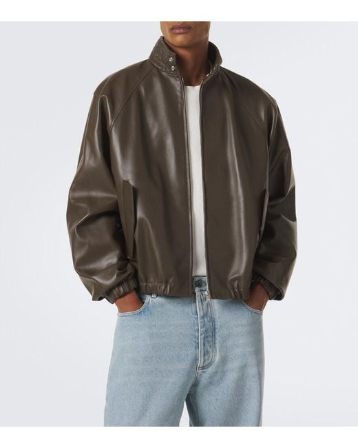 Bottega Veneta Green Intrecciato Leather Blouson Jacket for men