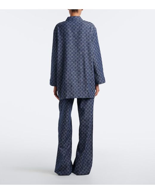 Gucci Blue Gg Jacquard Wide-Leg Jeans