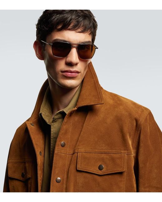 Saint Laurent Brown Sl Logo Aviator Sunglasses for men