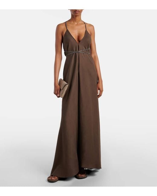 Brunello Cucinelli Brown Open-Back Maxi Dress