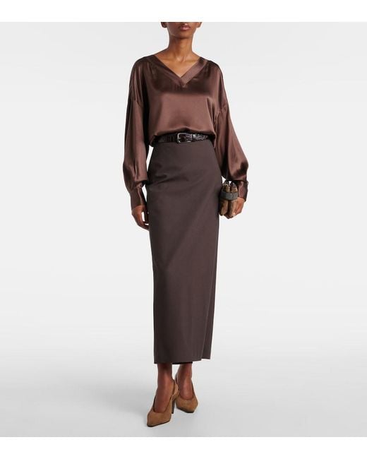 Brunello Cucinelli Brown Bluse Aus Seidensatin