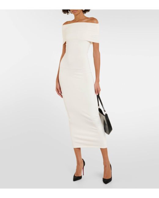Wardrobe NYC White Off-shoulder Ribbed-knit Midi Dress
