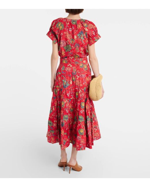 Ulla Johnson Red Floral Cotton Midi Skirt