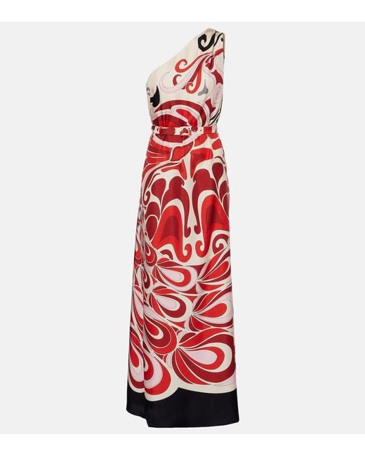 LaDoubleJ Red Silk One-Shoulder Roy Maxi Dress