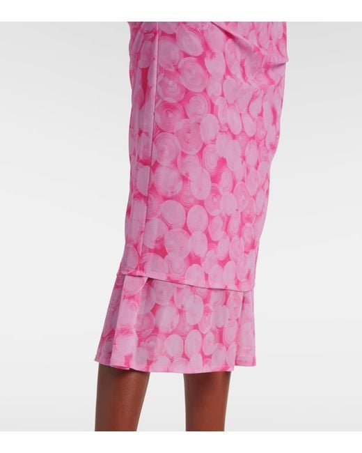 Dries Van Noten Pink Printed Gathered Jersey Midi Skirt