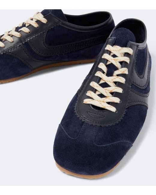 Dries Van Noten Blue Leather-Trimmed Suede Sneakers for men