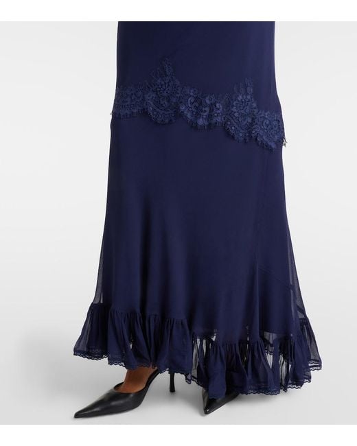 Self-Portrait Blue Lace-Trimmed Georgette Gown