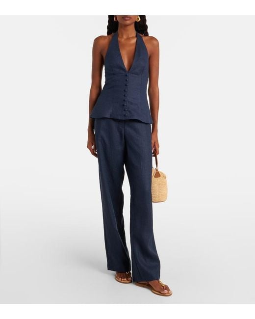 Faithfull The Brand Blue Lulea Linen Wide-Leg Pants