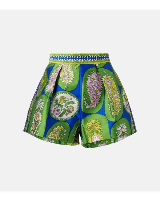 Shorts Plisados De Tiro Alto Estampados ALÉMAIS de color Green