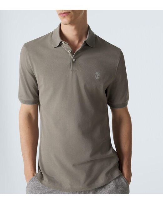 Brunello Cucinelli Gray Cotton Pique Polo Shirt for men