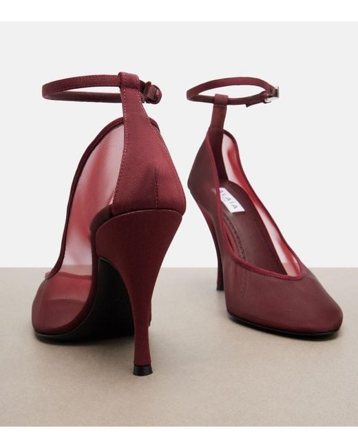 Alaïa Red Grosgrain-Trimmed Mesh Pumps