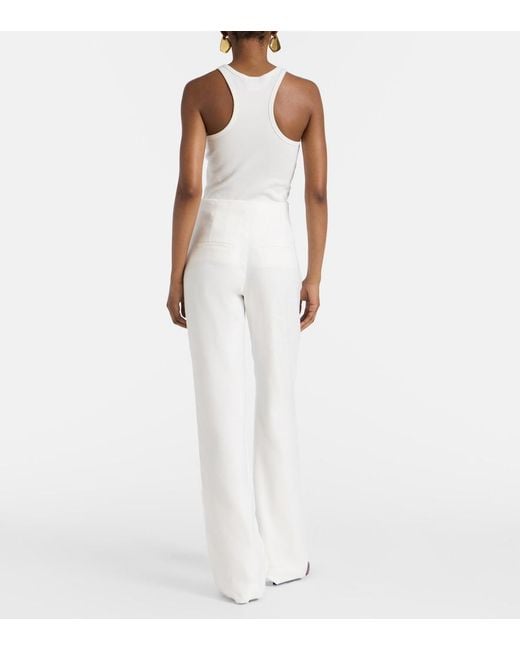Veronica Beard White Jude Linen-Blend Wide-Leg Pants