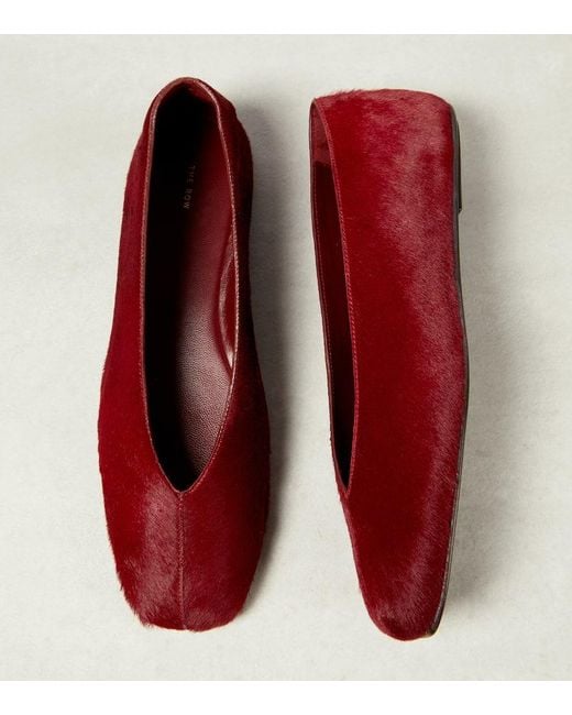 The Row Eva Two Calf Hair Ballet Flats in Red | Lyst